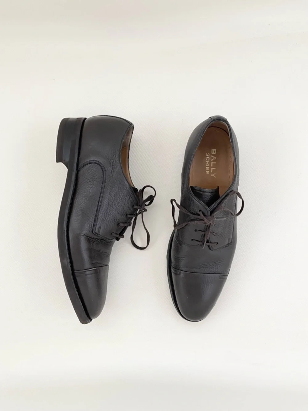 Bally Black Leather Cap-Toe Derby Shoes
